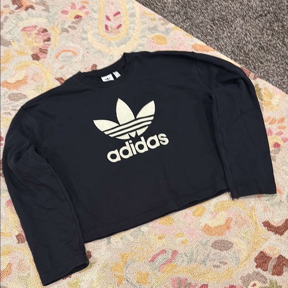 adidas Women's Black and Cream Logo Sweatshirt